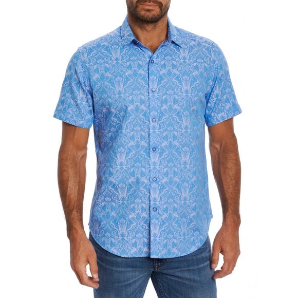 Robert Graham Men’s Highland Short Sleeve Shirt Paisley Blue Sz XL - Picture 1 of 6